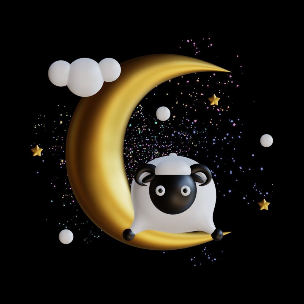 moon, stars, sheep